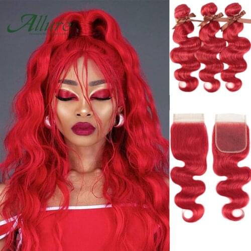 Body Wave Bundles With Closure Red Remy Brazilian Human Hair 3 4 Body Bundles With Closure Hair Weaves Fast USA Allure