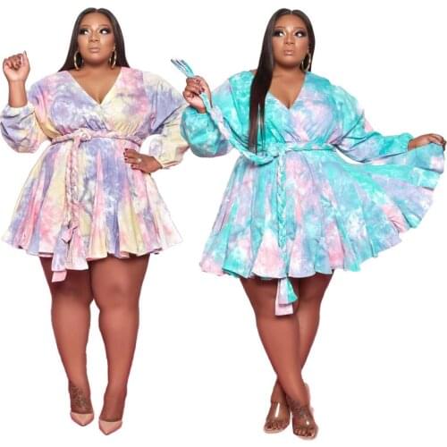 Plus Size Dress 5XL Women Wholesale Casual Long Sleeve Mini Dresses Elastic Waist with Sashes Sweet Holiday Outfits Dropshpping