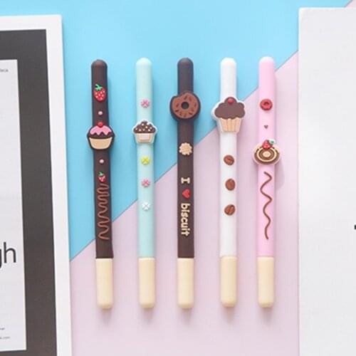 5 pcs Strawberry Chocolate donut gel pen 0.5mm Black color ink pens GIFT Stationery Office accessories School supplies EB710