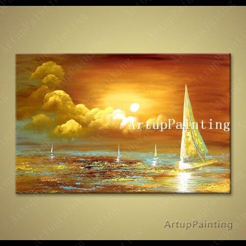 Hand painted canvas oil wall pictures abstract oil painting huge modern abstract canvas boat ship sailing yacht Wall Art