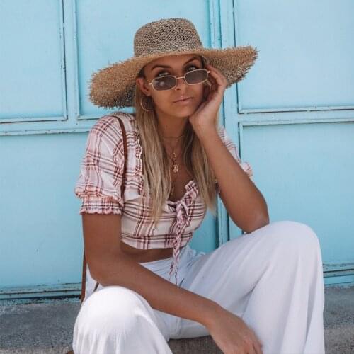 New Fashion Handmade Seagrass Boater Hat Panama Concave Top Casual Sun Beach Caps Wide Brim Summer Unisex Straw Has For Vacation