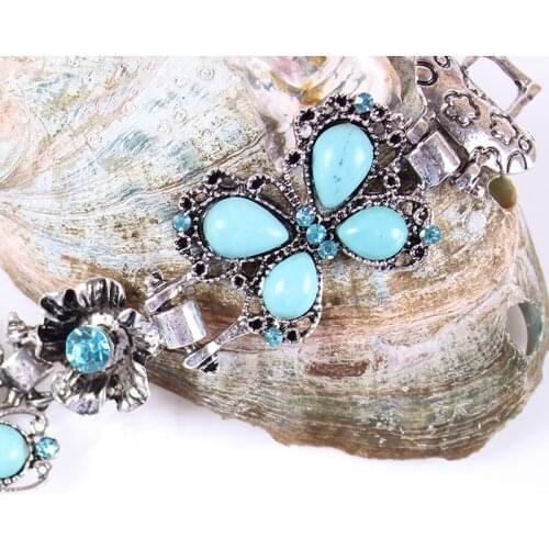 The big-name vintage jewelry antique silver drill hollowed-out butterfly with blue drill bracelet
