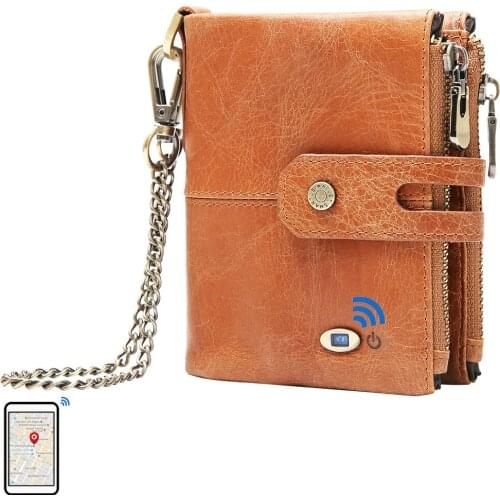Smart wallet Bluetooth-compatib anti-lost genuine leather men wallets with coin pocket chain zipper walet with card holder Purse