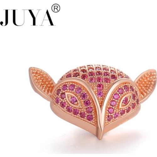 Jewellery Findings Pink Cubic Zirconia Insects Fox Animal Head Pendant Connectors For Jewelry Making DIY Bracelets Accessories