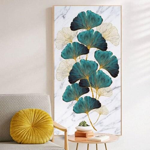 Green Golden Plant Leaf Abstract Poster Nordic Canvas Print Wall Art Painting Modern Picture Living Room Entrance Decoration