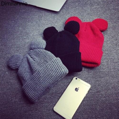 Female Winter Caps Hats For Women Devil Horns Ear Cute Crochet Braided Knit Beanies Hat Warm Cap Hat Bonnet Homme Gorro