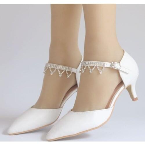 Women sandals wedding banquet PU Rhinestones Buckle Strap 5.5CM Thin High heels Pointed Toe sandal for women shoes size 35-42