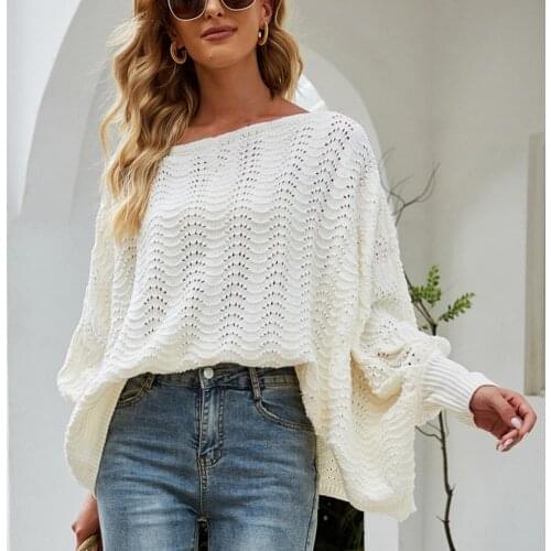 Fall Female Sweater Hollow Out Batwing Sleeve Winter Off Shoulder Slash Neck Strapless Knitted Pullover Loose Top Women Sweater