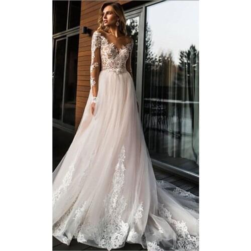 Elegant Simple Lace Wedding Dress A Line Bridal Dress V-Neck Sexy Romantic Floor Length Wedding Gowns robe de soirée de mariage
