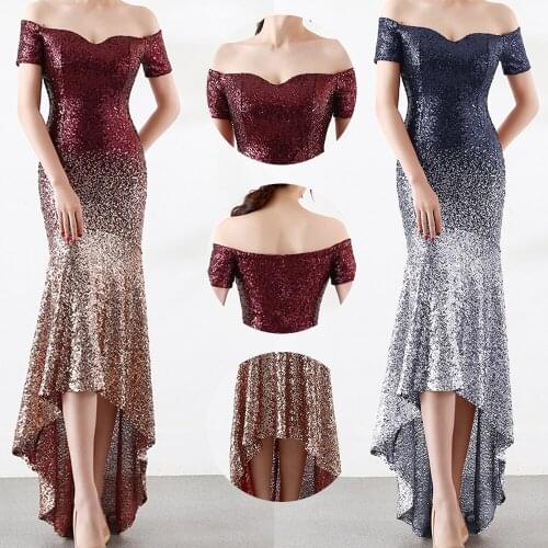 Sequined Luxurt Women Evening Dress Sexy Off Shoulder Gradient Sequin Vestidos De Gala Ladies Slim Party Dress Robe De Soiree