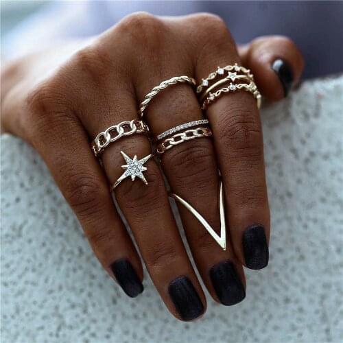 LXY-W Fashion Vintage Geometric Ring For Women 2021 New Golden Crystal Sun Star Chain Rings Set Trendy Personality Jewelry Gift
