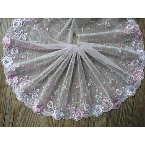 10Yards Pink Lace Trim Lovely Flowers Embroidered Tulle Fabric Doll Dress Underwear Costume DIY Craft Supplies 19cm Wide