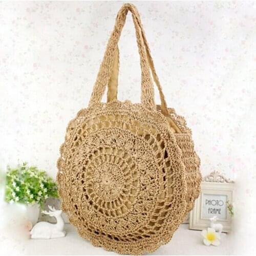 2017 New Fashion Womens Straw Handbags Summer Woven Shoulder Tote Beach Bag Circle Handbag Wallet Purse