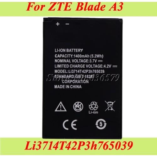 1400mAh Li3714T42P3h765039 Battery For ZTE Blade A3 T220 AF3 T221 A5 AF5 Bateria Accumulator