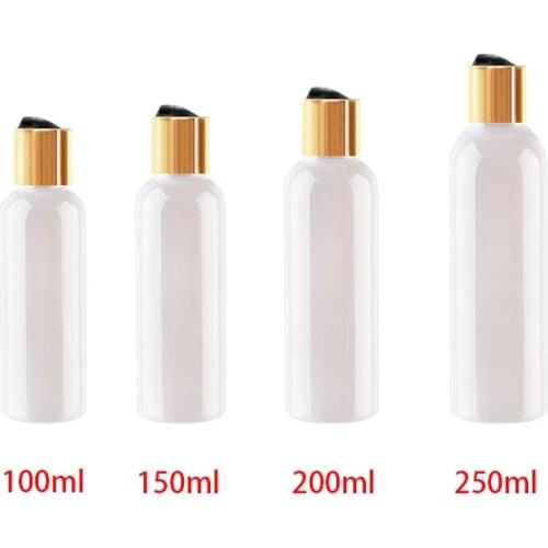 30pcs 250ml Gold Disc top Cap white Empty Plastic Bottle Shower Gel Liquid soap container Shampoo travel bottle