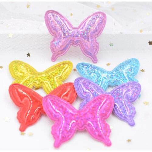 Wholesale 60Pcs Gleamy PU Fabric Pads Patches Glitter Butterfly Applique for DIY Craft Headwear Hair Clips Decor Accessories F51