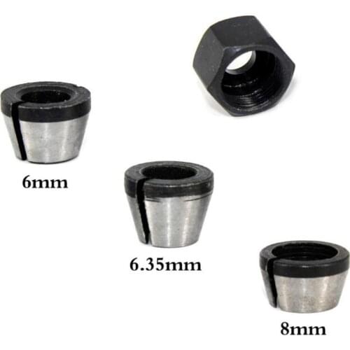 New 6mm 6.35mm 8mm Collet Chuck Adapter with Screw Nut Electric Router Collet Chuck for Engraving Trimming Bit Machine