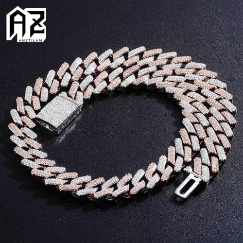 AZ 16MM Hip Hop Gold Color Shiny Square 3 Rows Iced Out Necklace Bling Long Chain Link Choker For Men Rapper’s Jewelry