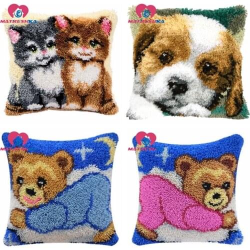 Animal Pillowcase Latch Hook Rug Kits Dogs DIY Needlework Embroidery Kussen Knooppakket Canvas Pillow Craft Cushion Kits Gifts