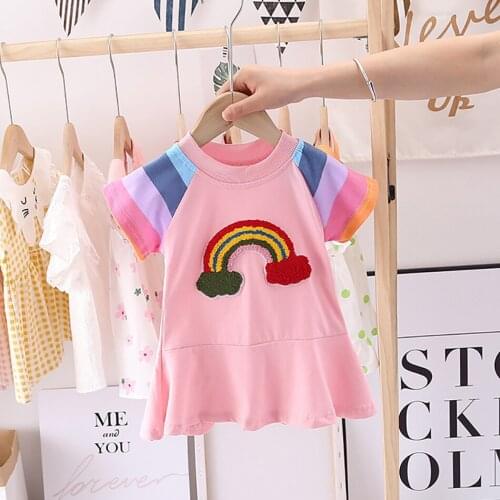 Baby Girls Casual Tutu Dress Clothing Kids School Costume Dress Rainbow Print Outfit Casual Clothes For 1-4 Years