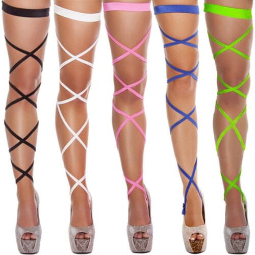 Summer DIY Cross Bandage Sexy Stockings Female Erotic Lingerie Medias Womens Transparent Nylon Stockings Punk Goth Leg Wrap