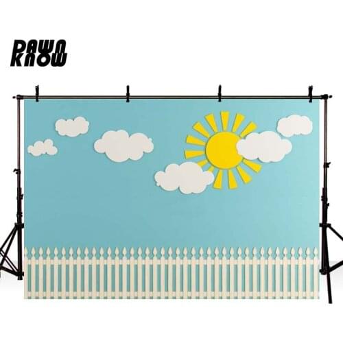 DAWNKNOW Blue Solid Color Cartoon Sun Photography Background Backdrop Children Newborn Birthday Party Photocall Customize GY073