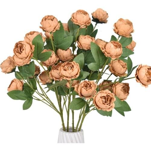 6 Head Artificial Flowers Peony Artificial Flowers Core-spun Small Peony Wedding Decoration Fake Dried Flower European Style