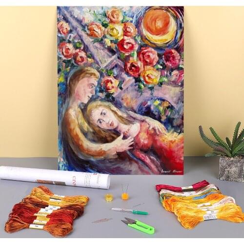 Oil Painting Style Printed Fabric 11CT Cross Stitch Embroidery Kit DMC Threads Handiwork Handmade Sewing Needlework Floss