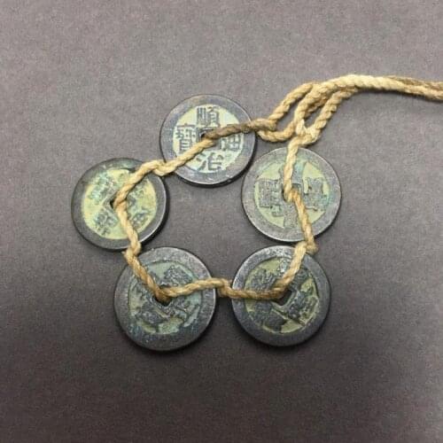 Chinese old copper coin Square hole coin qing five emperors money string