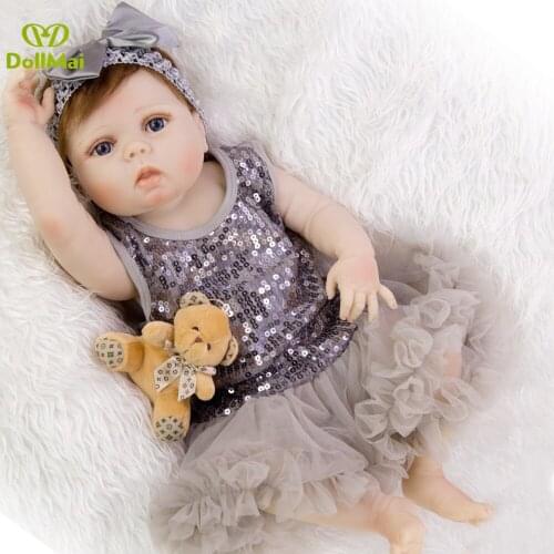 57cm New Face Full Silicone Reborn Girl Baby Doll Toys Newborn Princess Toddler Girls Babies Doll Child Bathe Toy bebes reborn