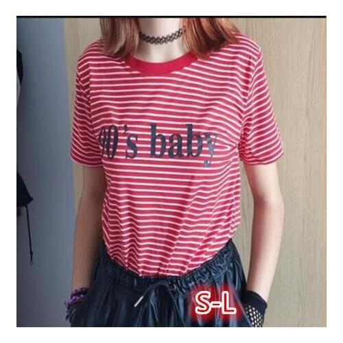 Summer Stripped T Shirt for Women Girls New Fashion Short Sleeve Tops Letter 90s Baby Casual Tshirt Harajuku Streetwear
