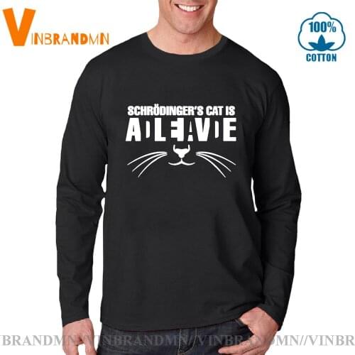 Geek Science Humor Physical Quantum Mechanical Thinking Experiment Long Sleeves Tees Funny Designs Schrodingers Cat T shirt