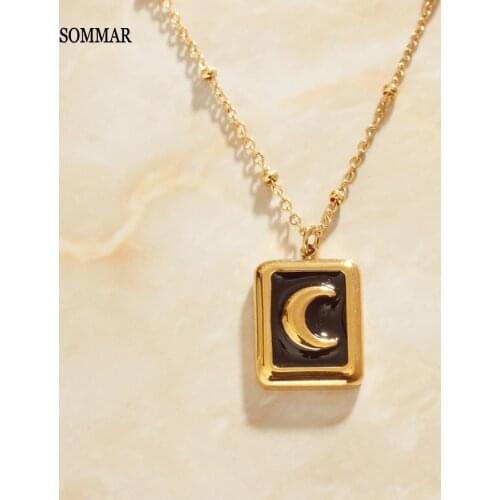 SOMMAR Trendy Gold Filled Perfume women necklaces & pendants Black Square, Moon maxi necklace Women jewelry