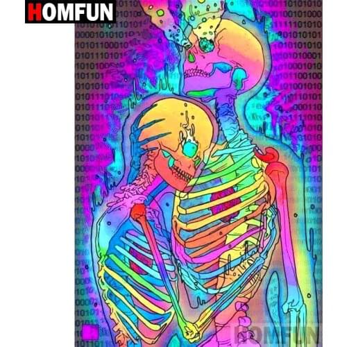 HOMFUN Full Square/Round Drill 5D DIY Diamond Painting "Skull couple" 3D Diamond Embroidery Cross Stitch Home Decor A18549