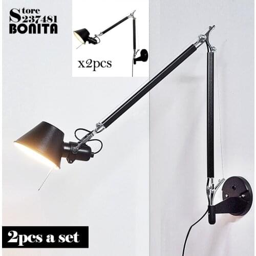 2pcs/set Scrub Black modern Foldable wall lamps long swing arm Adjustable Aluminum sconces lamps Telescopic wall lights Bedside