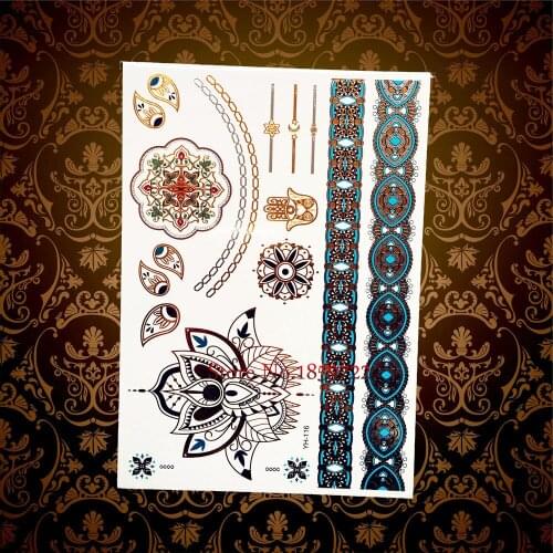New Large Henna Flower Hamsa Hand Flash Metallic Tattoo Stickers HYH-116 Sexy Women Tattoo Paste Fake Gold tatouage taty Tattoos