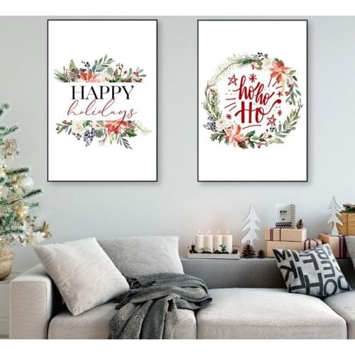 Happy New Year Wall Art Poster Christmas Decor Painting for Living Room Bedroom Wall Decor Nordic Poster and Print for Winter