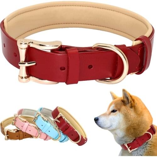 Dog Collar Leather Collares Para Perro Big Dog Collars Solid Adjustable Padded Pet Puppy Collar for Small Medium Large Dog Blue