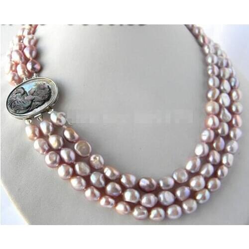 Free Shipping >>>> 3 Strands 18 '' 9mm Lavender Baroque Freshwater Pearl Necklace