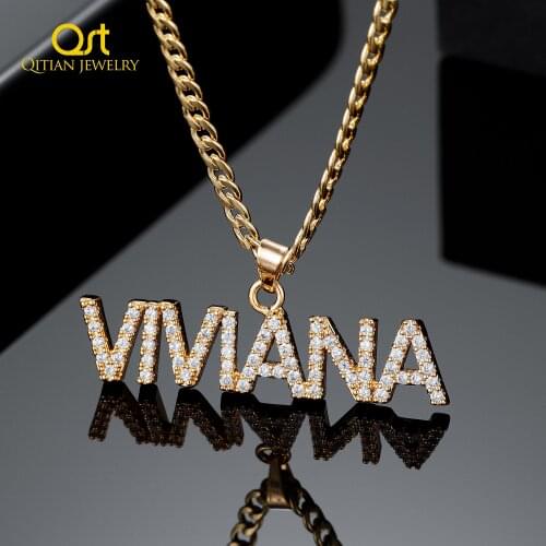 Customized Zircon Letter Necklace Iced Out Name Pendant 18K Gold Plated Crystal Jewelry 2021 New Nameplate Necklace Gifts Women