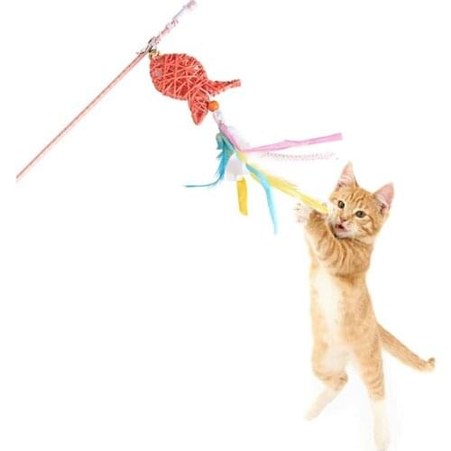 1pc Colorful Cat Teaser Wand Rattan Fish Shape Decor Funny Cat Play Toy Kitten Toy For Kitten Cat Pet Supplies Cat Favors