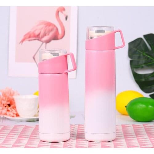 Transparent cover water bottle Double wall Stainles Steel bottle keep Hot and Cold creative cute student cup fashion custom