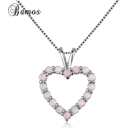 Bamos Romantic Opal Heart Pendant Necklace RainBow Stone Necklace For Women Girlfriends Best Gifts Fashion Party Accessories