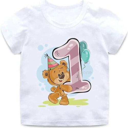 Short Sleeve First Birthday Shirt Clothes For Baby Boy Girl Cotton Happy Birthday Tshirt Kids Children Cartoon Bear Tops Clothes