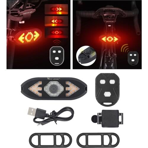 Bike Turn Signals Remote Control Bicycle Direction Indicator MTB LED Rear Light USB Rechargeable Cycling Taillight with Horn
