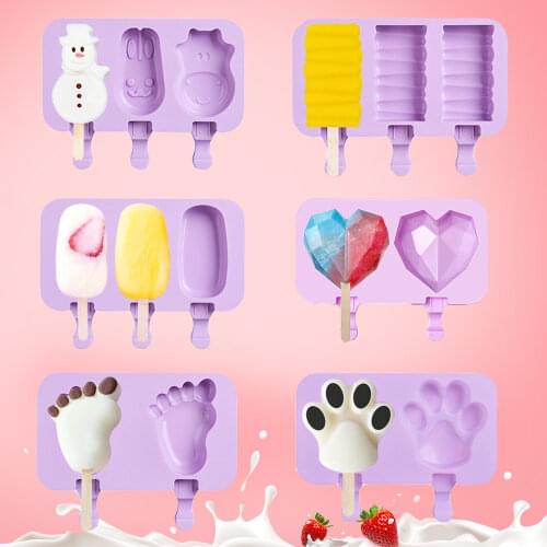 SILIKOLOVE Cute Cartoon Ice Cream Mold Silicone Popsicle Mold Reusable BPA-Free Ice Pop Mold With Lids and Sticks