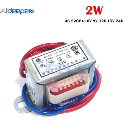 Power Transformer AC 220V to 6V 9V 12V 15V 24V Voltage 2W EI Copper Core 50Hz~60Hz Single Voltage 2 Line Copper