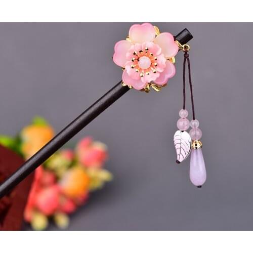 Temperamental Powder Crystal Fairy Hair Stick Exquisite Cloisonne Water Drop Pendant Hair Jewelry Female Retro Headwear