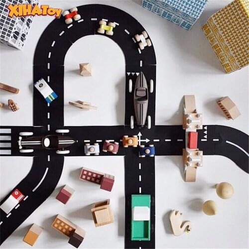 XIHATOY PVC Puzzles Track Children DIY Car Highway Splicing Track Building Motorway Traffic Kits Game Scene Carpet Learning Toys