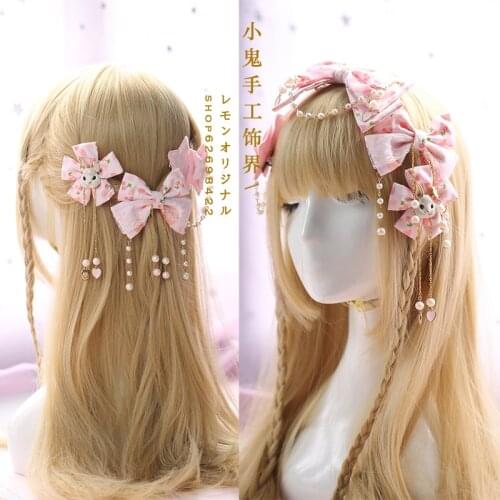 Japanese cherry bow lace KC headband headband tassel side clip rabbit side clip beaded hair accessories head rope women